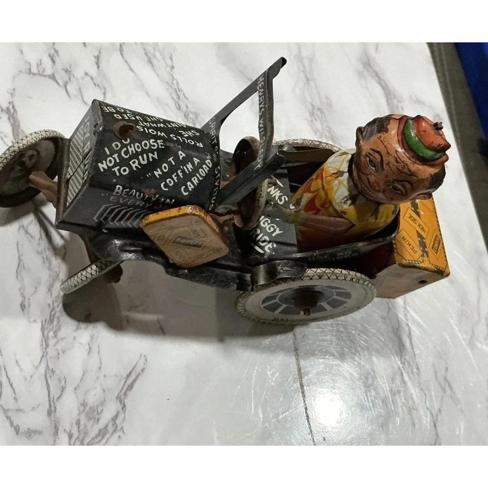 1930's Marx Tin Litho Wind Up Joy Rider Crazy Car Mechanical Toy